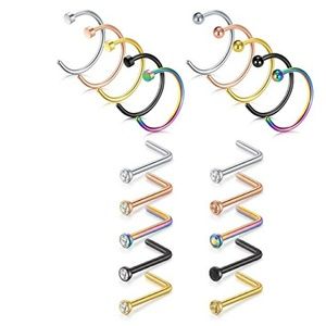 Lot 20 pieces nose jewelry, rings and studs, 18G